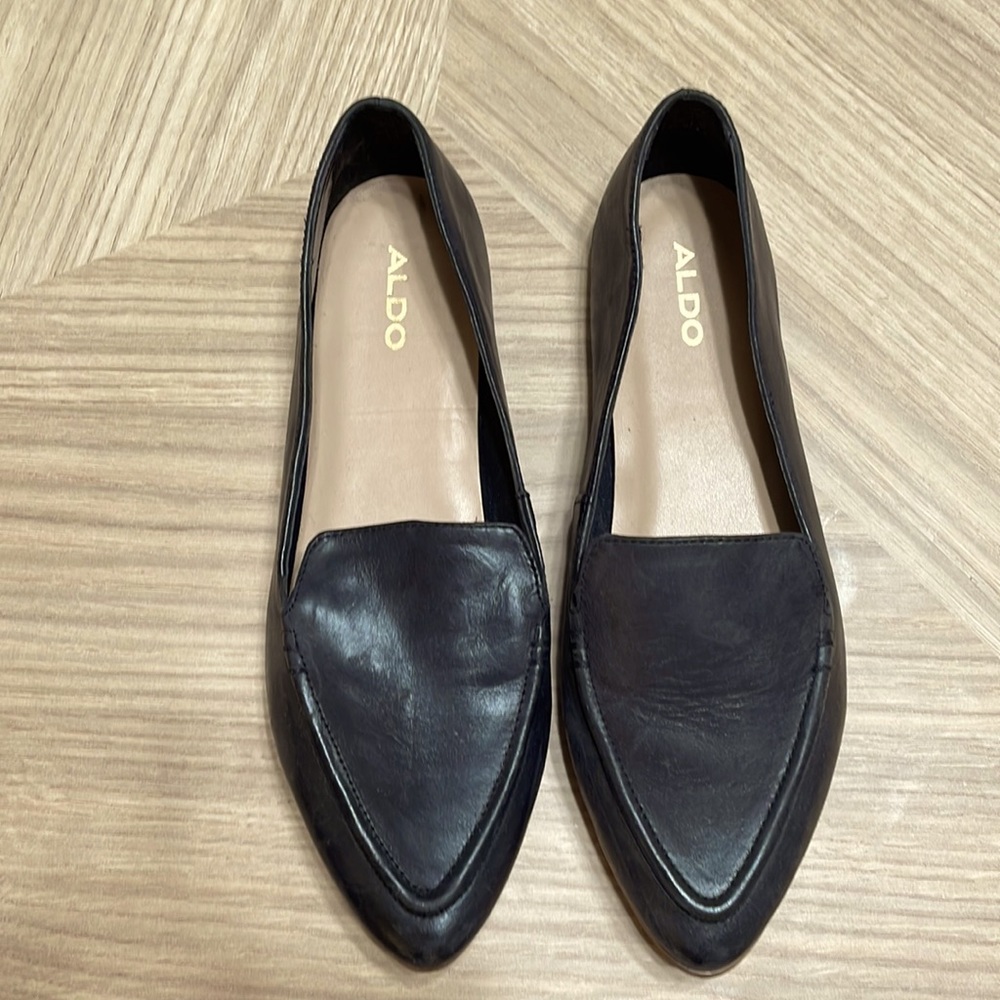 Also Pointed Toe Brushed Black Leather Slip on Loafer sz 7